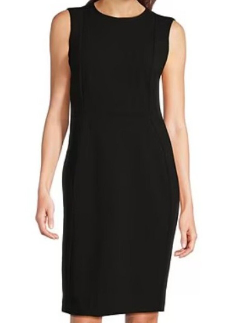 Calvin Klein Black Sleeveless Princess Seam Sheath Dress Exposed Gold Zip 12